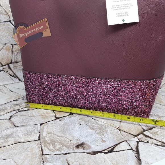 #bagsavenue Penny Greta Court Cherrywood Glitter Maroon Glitter Tote Kate Spade - Picture 13 of 14